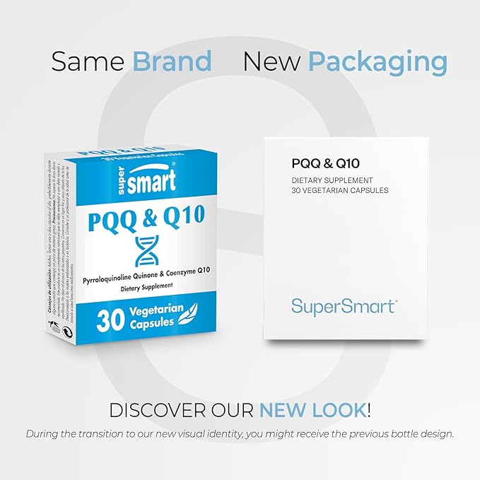 Supersmart - PQQ &amp Q10 (CoQ10) - Powerful Antioxidant Used to Protect Mitochondria Up to 20% for Aging Cells | Non-GMO &amp Gluten Free - 30 Vegetarian Capsules