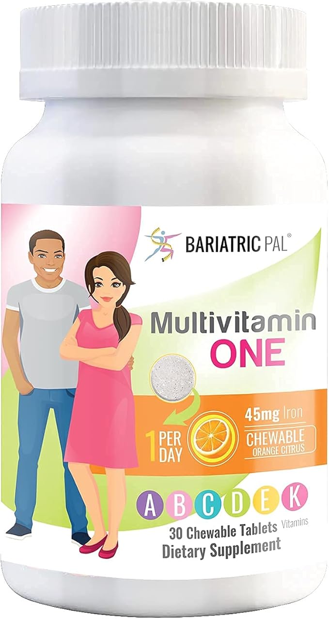 BariatricPal 30-Day Bariatric Vitamin Bundle (Multivitamin ONE 1 per Day! with 45mg Iron Chewable - Orange Citrus and Calcium Citrate Soft Chews 500mg with Probiotics - Caramel Apple)