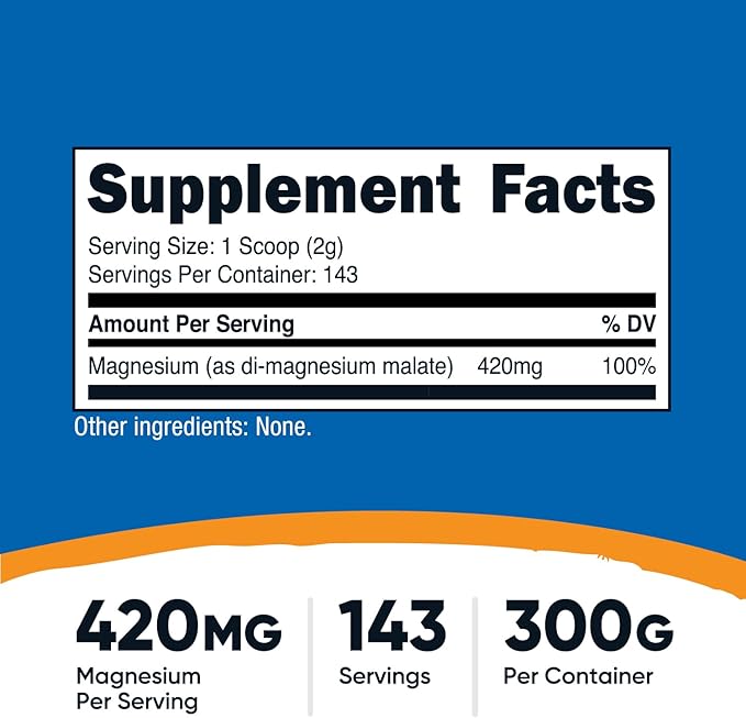 Nutricost Magnesium Malate Powder (300g) - 420mg of Magnesium Per Serving - Non-GMO Gluten Free