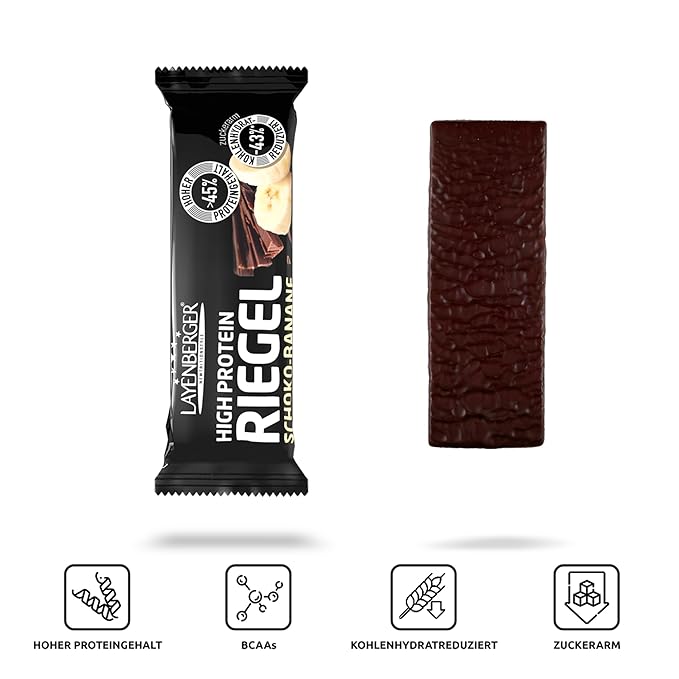 Layenberger High Protein Bar Fitness Power Bar Lots of Protein Low Sugar Pack of 18 (18 x 35 g) - Chocolate Banana