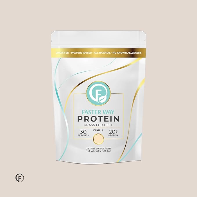 Faster Way - Protein Powder - Hydrolyzed Grass Fed Beef - 20g of Protein Per Serving - Muscle Growth &amp Recovery - 9 Essential Amino Acids - Sugar Gluten &amp Dairy Free - Non-GMO - Vanilla - 30
