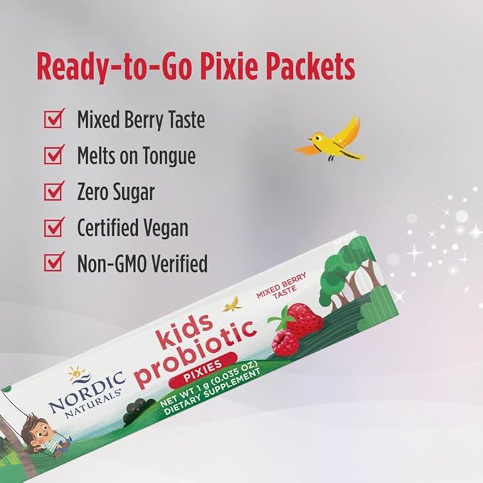 Nordic Naturals Kids Probiotic Quick Melt Powder Mixed Berry - 30 Packets - 3 Billion CFU - Digestive Wellness Immune Support - Non-GMO Vegan - 30 Servings
