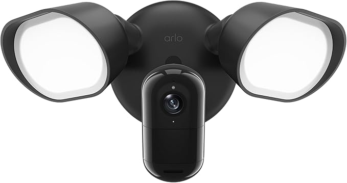 Arlo Wired Floodlight Camera Home Security Camera with 2K Video and HDR 2000 Lumens Integrated Siren Weather-Resistant Color Night Vision 160º Field of View 2-Way Audio Black (2025)