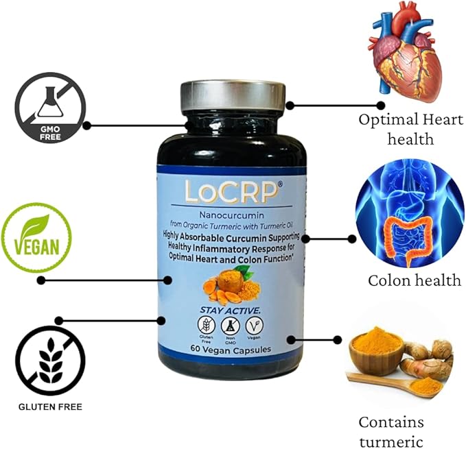 LoCRP Nano-Absorb Curcumin &amp Turmeric Oil Capsules - Vegan Heart &amp Colon Support 60-Day Supply