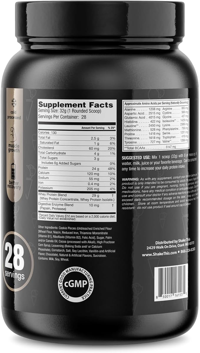 Whey Protein Powder - Post Workout Whey Protein Isolate for Muscle Recovery Non-GMO Superior Taste BCAAs Tested and Certified Cookies and Cream 2 Pounds
