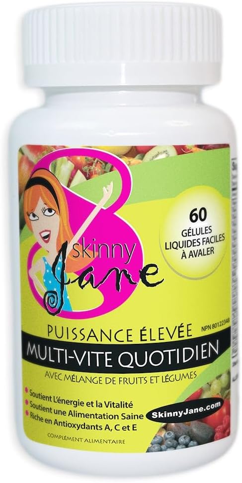 Skinny Jane Daily Multi Vitamin for Women – Supports Energy Wellness and Hair Skin Nails – Unique Fruit and Veggie Blend – 60 Easy to Swallow Liquid Capsules