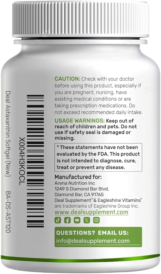 DEAL SUPPLEMENT Astaxanthin 24mg Per Serving (12mg Per Cap) 120 Softgels – Double Strength Microalgae – Antioxidant Supplements for Skin Eyes Joints &amp Immune Support – Non-GMO