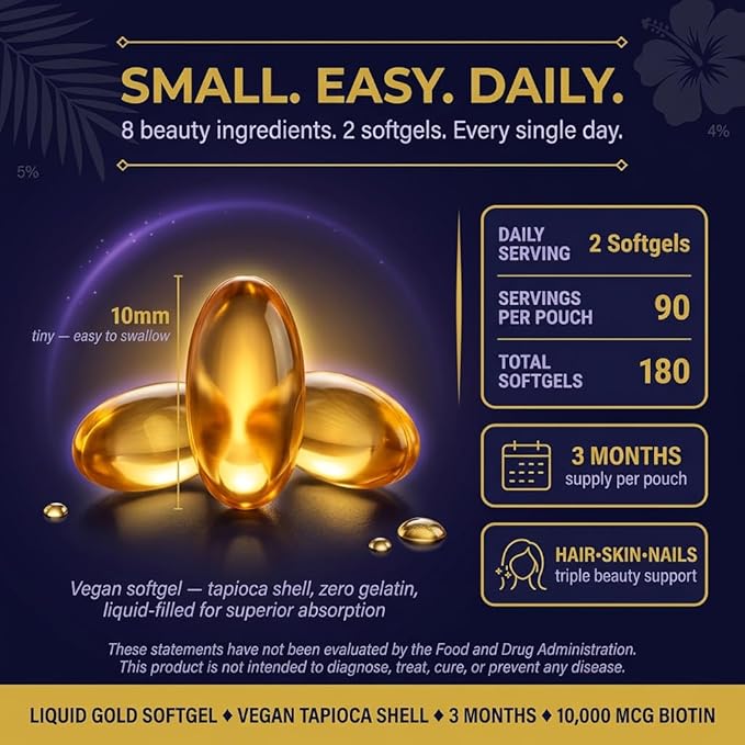 Biotin 10000mcg with Keratin Hyaluronic Acid &amp Coconut Oil | 180 Advanced Softgels Fast Absorption 3 Month Supply | Supports Strong Hair Skin &amp Nails | Non-GMO Gluten-Free UK Made