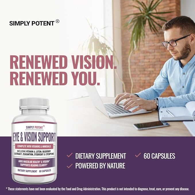 Lutein &amp Zeaxanthin Eye Health Supplements for Adults Natural Eye &amp Vision Formula w/Vitamin A Lutein Zeaxanthin Bilberry Extract Eyebright &amp Lycopene for Retina &amp Lens 60 Caps