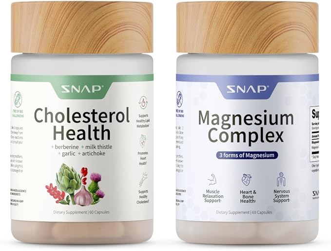 Snap Supplements Cholesterol Health + Magnesium Complex Bundle 60 Vegetarian Capsules Each