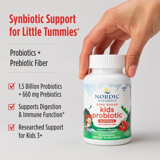 Nordic Naturals Zero Sugar Kids Probiotic Gummies - Strawberry Watermelon Flavor - 30 Gummies - Supports Digestive Wellness &amp Immune Health - Non-GMO - Third Party Tested - Vegan - 30 Servings