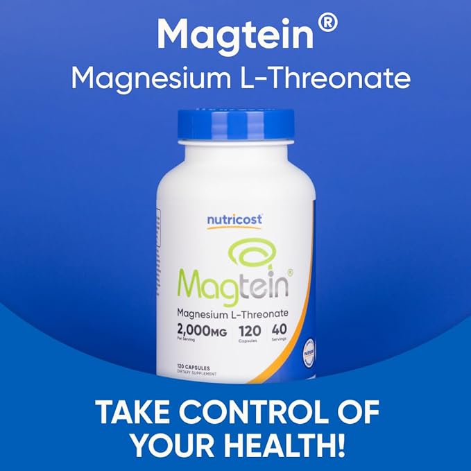Nutricost Magnesium L-Threonate As Magtein 2000mg 120 Capsules - Non-GMO Gluten Free Vegetarian Friendly