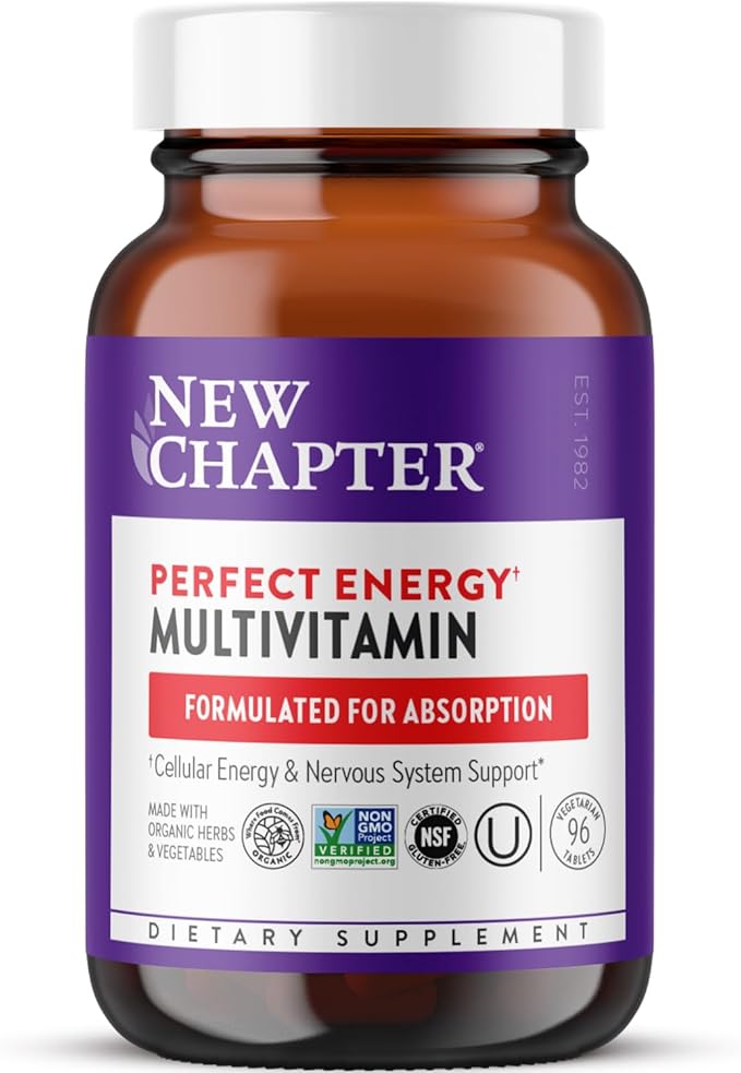 New Chapter Energy Supplement - Perfect Energy Multivitamin for Balanced Energy + Stress Support with B Vitamins + Vitamin D3 + Organic Non-GMO Ingredients - 96 ct