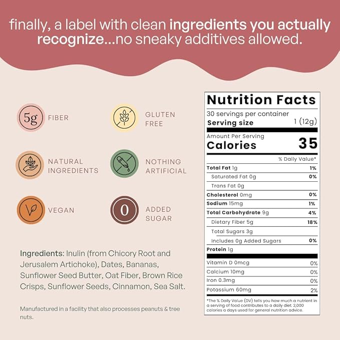 Fiber Bites - 5g Daily Fiber Supplement - Supports Regularity Digestion and Gut Health - All Natural Ingredients 30 Servings Banana Cinnamon Flavor