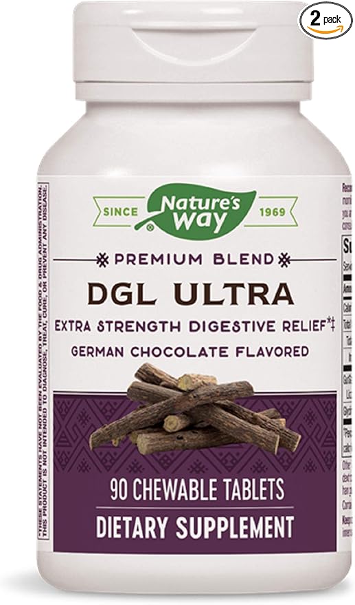 Nature's Way DGL ULTRA 10:1 Extra Strength 75 mg per serving German Chocolate Flavored 90 Chewables Pack of 2 (Packaging May Vary)