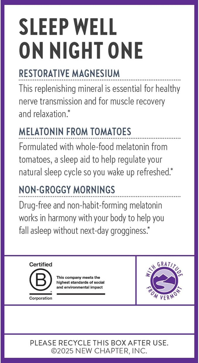 New Chapter Magnesium + Plant-Based Melatonin Supplement with 2.5X Better Absorption Magnesium Glycinate &amp Non-GMO Melatonin 1 mg from Tomato – Sleep Aid &amp Muscle Relaxation* - 60 Tablets