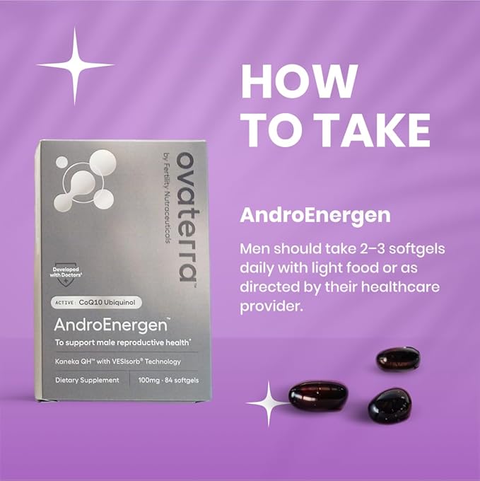 AndroEnergen CoQ10 Supplement for Men to Support Men’s Reproductive &amp Sperm Health with Kaneka QH &amp VESIsorb® Absorption Technology 84-100mg Softgel Capsules - 28 Day Supply