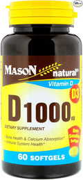 Mason Natural Vitamin D1000 IU Softgels 60 Soft Gels (Pack of 2)