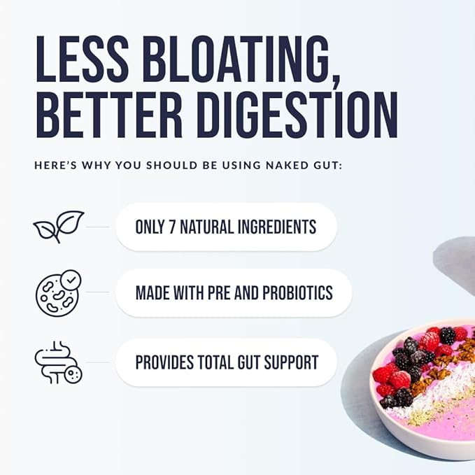 NAKED Gut - Daily Gut Health Supplement - Natural Gut Health Powder for Gut Cleanse Digestive Support GMO-Free Soy-Free Gluten-Free Vegan and Hypoallergenic 40 Servings