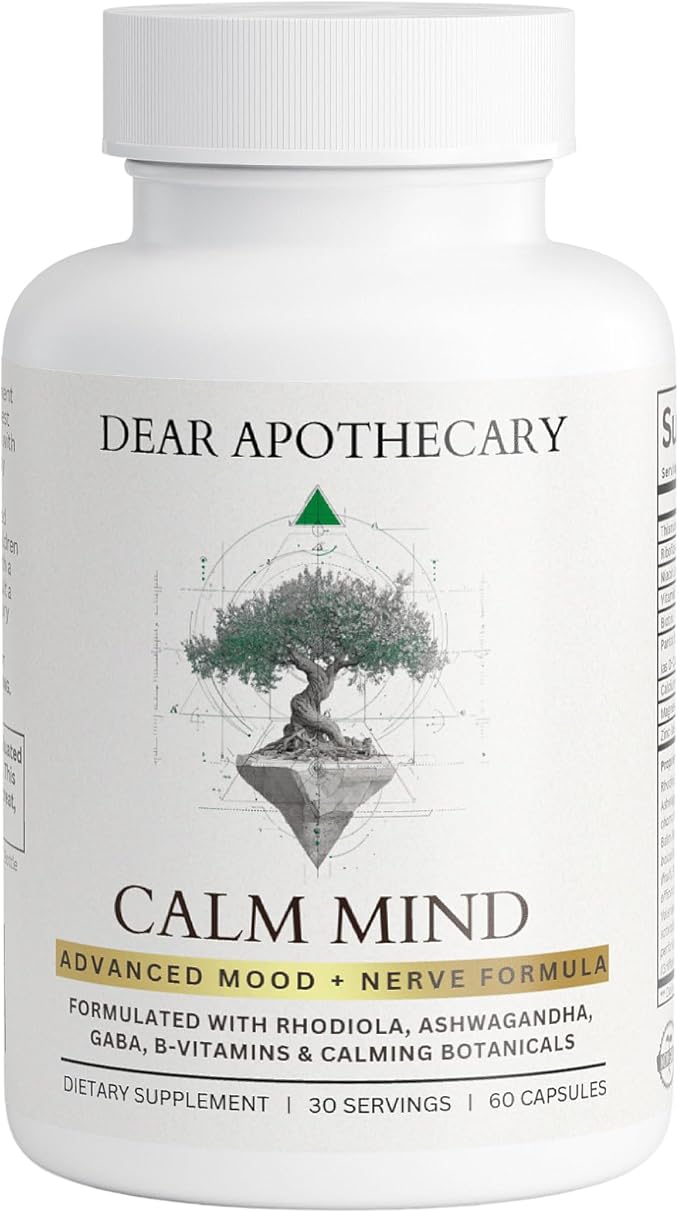 Calm Mind Stress Support Supplement with Ashwagandha GABA L-Theanine 5-HTP Rhodiola B-Vitamins Magnesium - 24 Ingredients - 60 Capsules