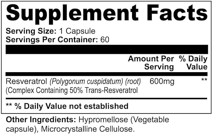 World's Best Supplements Resveratrol 600mg | 50% Trans-Resveratrol | 60 Capsules | 60 Servings