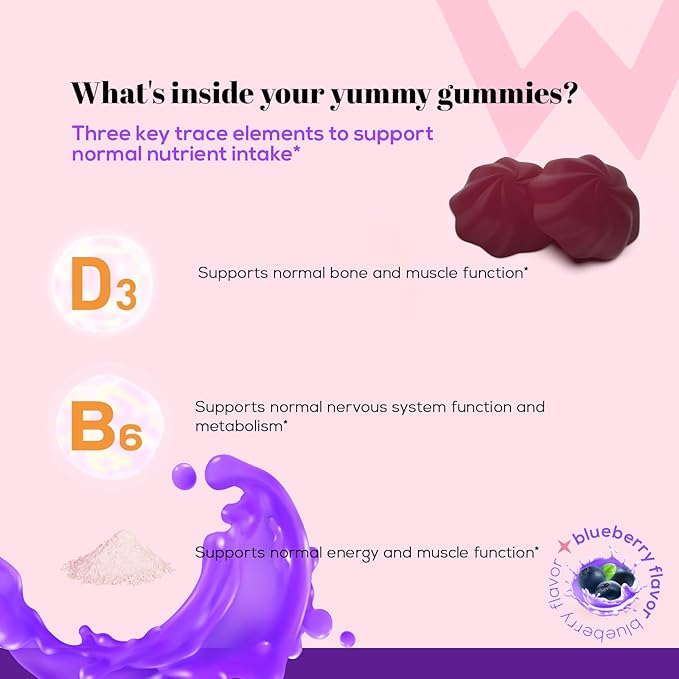 Wondermoon Magnesium Complex Gummies for Women with Vitamin D3 B6 Zinc &amp Potassium – Blueberry Flavor – Supports Relaxation Muscle &amp Bone Health 60 Count