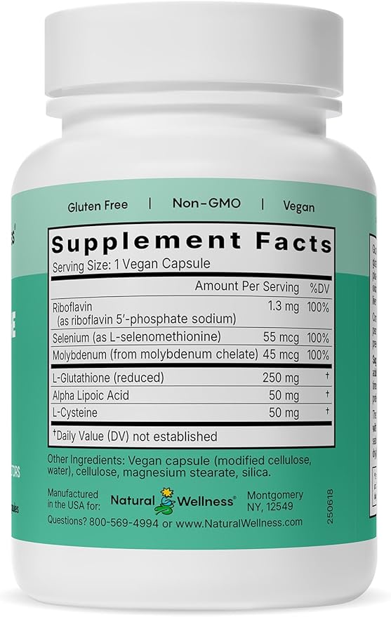 Natural Wellness Glutathione Supplement – Liposomal Glutathione with CoFactors for Antioxidant Liver Detox &amp Immune Support – Vegan Glutathione Capsules Non-GMO 60 Count