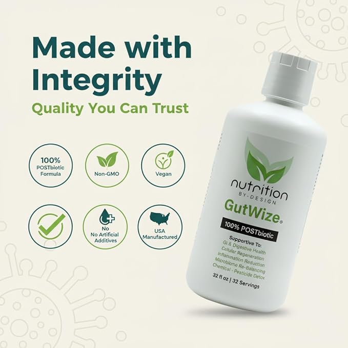 GutWize™ 100% POSTbiotic Liquid Supplement – Gut Health &amp Immune Support – Eases Bloating Gas &amp Indigestion – Shelf-Stable – Vegan Non-GMO Gluten-Free – 30 Servings