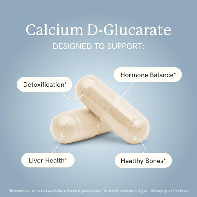Calcium D-Glucarate | 500mg | CDG for Liver Detox and Cleanse Hormone Balance and Menopause Support | Calcium Supplement | Vegan Non-GMO &amp Third-Party Tested | 180 Capsules (6-Month Supply)
