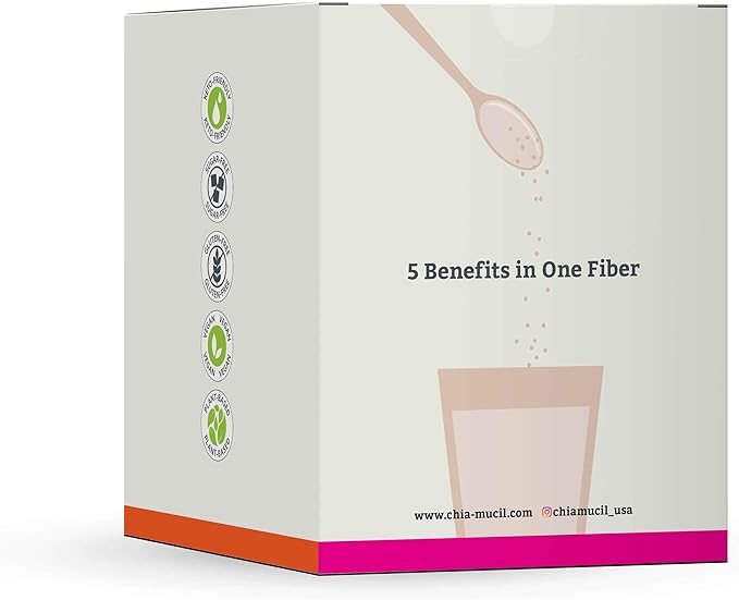Chiamucil Prebiotic Chia Fiber Supplement Powder – For Appetite Control &amp Digestive Health – Chia Fiber &amp Chicory Root (Inulin) – Gluten &amp Sugar Free Vegan Non-GMO Unflavored - 100 serv