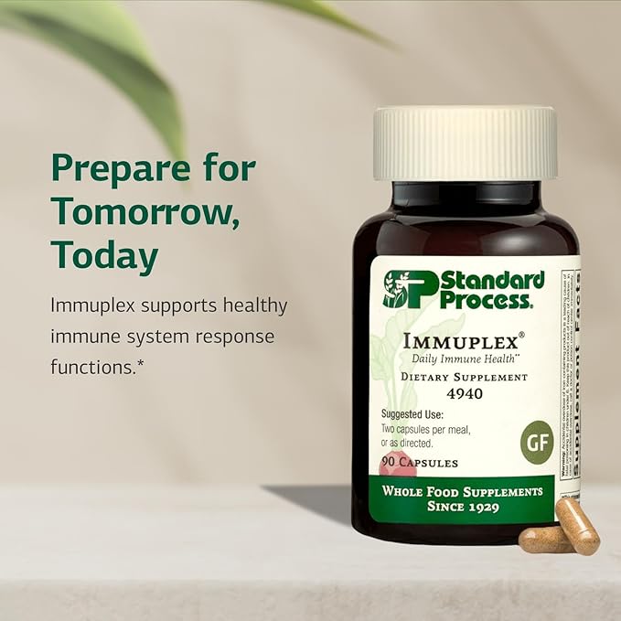Standard Process Inc. Immuplex - Daily Immune Support Supplement with Folate Iron Vitamin C &amp Vitamin A - Mineral Supplement with Antioxidant Ingredients - 90 Capsules