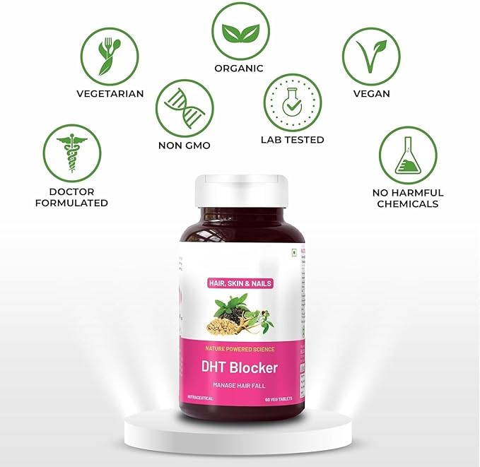 BiotinPumpkin SeedGreen TeaOmega 3Vitamin CEB6ZincSeleniumBetasitosterolReduce Hair Fall Stimulate Hair Growth &amp Regrowth Supplement-60 Vegetarian Tablets