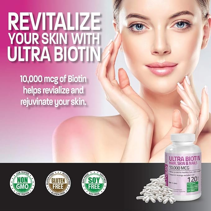 Bronson Hair Skin &amp Nails with Biotin Extra Strength Vitamin Supplement for Women + Ultra Biotin 10000 Mcg