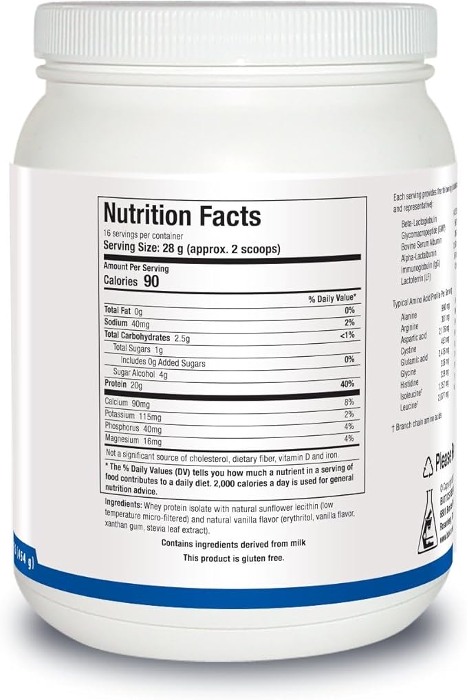 BIOTICS RESEARCH - Whey Protein Isolate 16 oz (Vanilla) Pure undenatured whey Protein Isolate Fast-Absorbing Easily digestible Protein Powder Supports Muscle Building &amp Recovery 16 oz