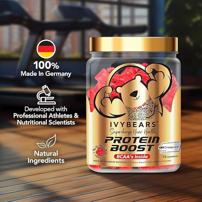 IvyBears® Women’s Strength &amp Beauty Bundle – Hair Vitamin &amp Protein Boost Gummies – Biotin Collagen Keratin + 25g Protein BCAAs &amp Creatine – Hair Growth &amp Fitness Recovery – Vegan –