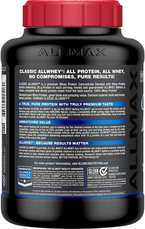 ALLMAX Classic ALLWHEY Strawberry - 5 lb - 30 Grams of Protein Per Scoop - Gluten Free - Approx. 49 Servings