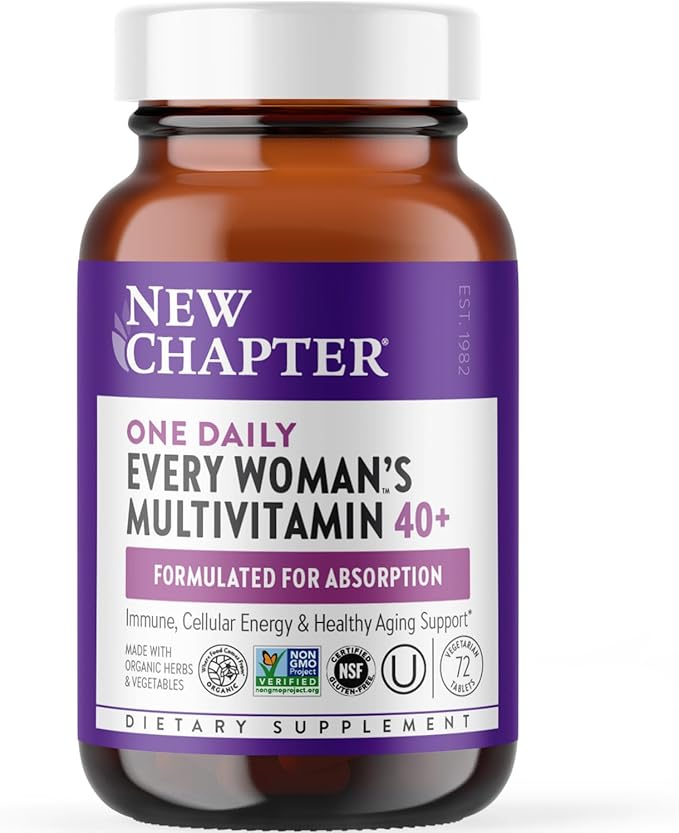New Chapter Women’s Multivitamin 40+ extra B6 &amp B12 Biotin for Hair Growth D3 Vit C Zinc for Immune &amp Stress Support Gentle on an Empty Stomach One Daily Non-GMO Gluten-Free 72 Table