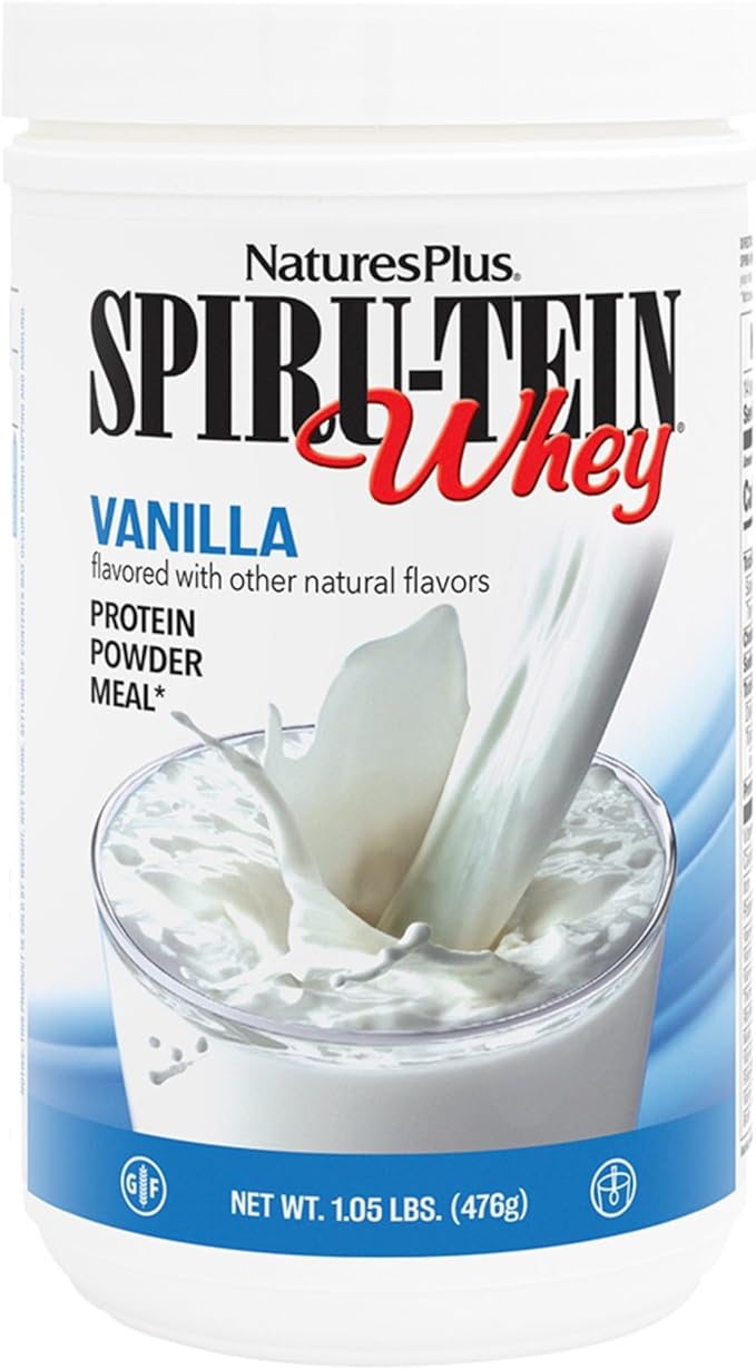 NaturesPlus SPIRU-TEIN WHEY Shake Vanilla - 1.05 lb - Whey Protein Powder - with Spirulina Vitamins &amp Minerals - Gluten Free - 14 Servings