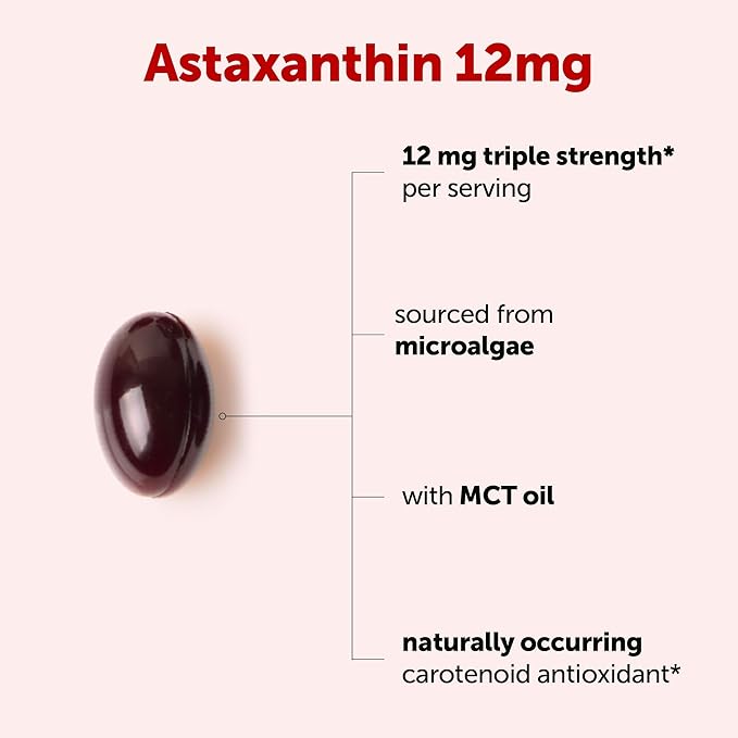 Micro Ingredients Astaxanthin 12mg with MCT Oil 120 Softgels 4 Month Supply | Premium Astaxanthin Antioxidant Supplements* | Fresh Microalgae Source | Triple Strength Non-GMO Gluten Free No Soy