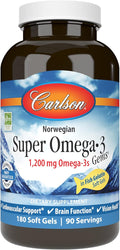 Carlson - Super Omega-3 Gems 1200 mg Omega-3s Cardiovascular Support Brain Function &amp Vision Health Norwegian 180 soft gels