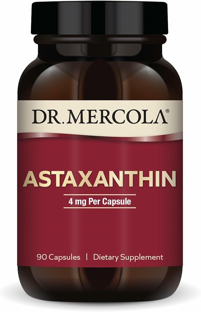 Dr. Mercola Organic Astaxanthin - 4 mg Astaxanthin - Powerful Antioxidant Support - Organic Microalgae Extract - Non-GMO Gluten-Free &amp Soy-Free - 90 Capsules (90 Servings)