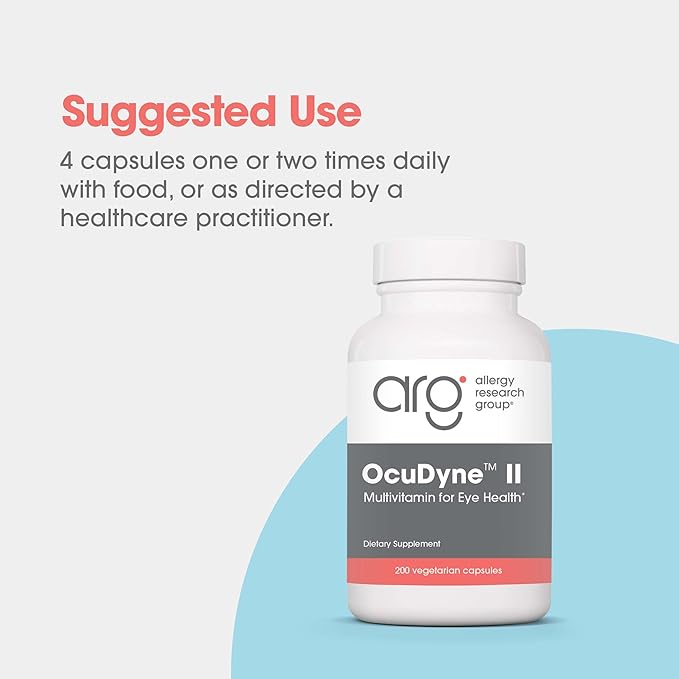 Allergy Research Group OcuDyne II Supplement - Eye Support Vitamins for Vision Eye Health for Adults Vision Support Multivitamin Formula QuatreActiv Folate FloraGLO Lutein - 200 Count