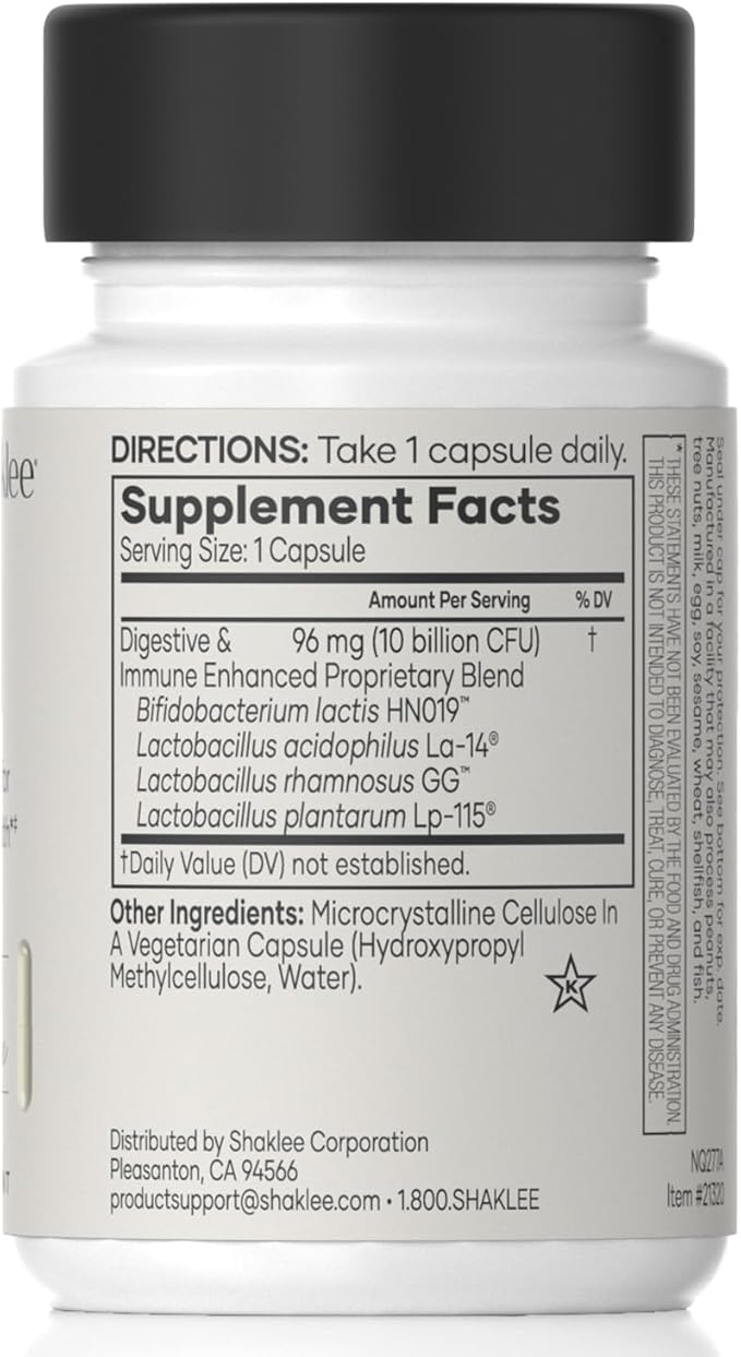 Shaklee - Optiflora® DI Probiotic -10 Billion CFUs - 4 Bacterial Strains - Bifidobacterium lactis HN019™ - Supports Intestinal Flora Balance &amp Regularity - Gluten Soy &amp Dairy Free - 30 Capsul