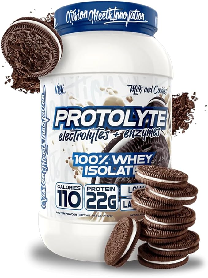 VMI Sports | ProtoLyte Whey Isolate Protein Powder | Low Calorie Whey Protein Powder for Weight Loss | Protein Powder for Muscle Gain | Digestive Enzymes | Non-GMO (Milk and Cookies 1.6 Pounds)
