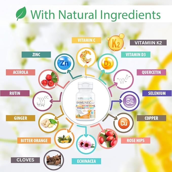 Quercetin 1000mg Vitamin C 1000mg Zinc 50mg Vitamin D3 5000iu Selenium Copper Acerola Ginger Rutin Bitter Orange Rose Hips Echinacea Immune C Plus 14 in 1 Immune C Plus (120 Count)