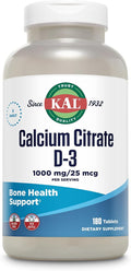 KAL Calcium Citrate Supplement with Vitamin D3 - 1000 IU Vitamin D3 Healthy Bone &amp Muscle Function Support for Men and Women Quick Dissolving Tablets - 180 Count Tablets
