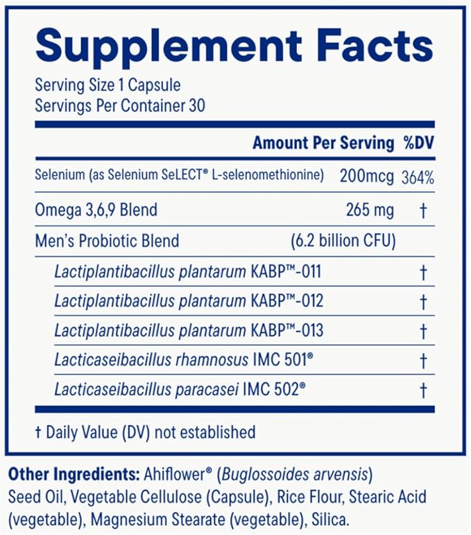 Daily Nouri Probiotics for Men | Digestive &amp Immune Support | Gut &amp Colon Health | 5 Clinically Studied Strains + Selenium &amp Omega | 60-Day Supply
