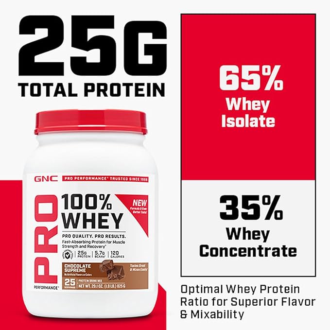 GNC Pro Performance 100% Whey Protein Powder | Supports Healthy Metabolism and Lean Muscle Recovery | Chocolate Supreme | 12 Servings