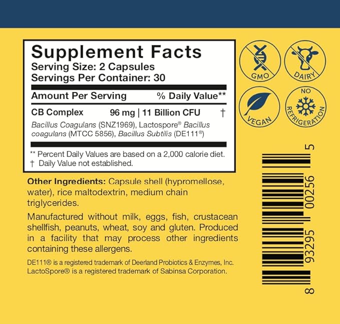 Researched Nutritionals CoreBiotic Sensitive - Vegan Probiotics for Low FODMAP Diet - Spore Based Probiotic Supplement to Support Microbiome &amp Gut Health - Researched Strains (60 Capsules)