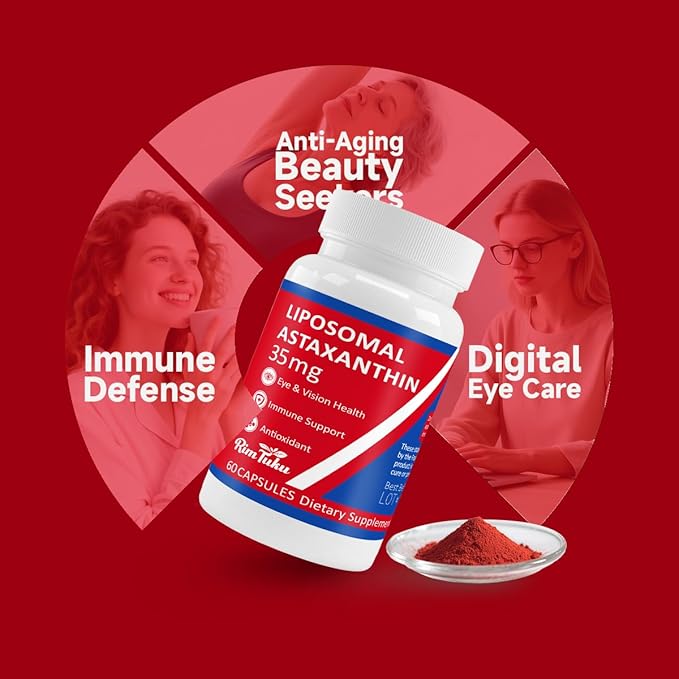 35mg Liposomal Astaxanthin Supplement - Powerful Antioxidant Support for Skin Joint &amp Eye Health - Natural Anti-Aging Formula with Pure Astaxanthin - Vegan Non-GMO 180 Capsules